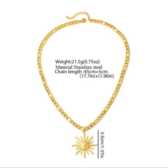 18K Gold Plated Sun Pendant Figaro Chain Necklace - Picture 5 of 5